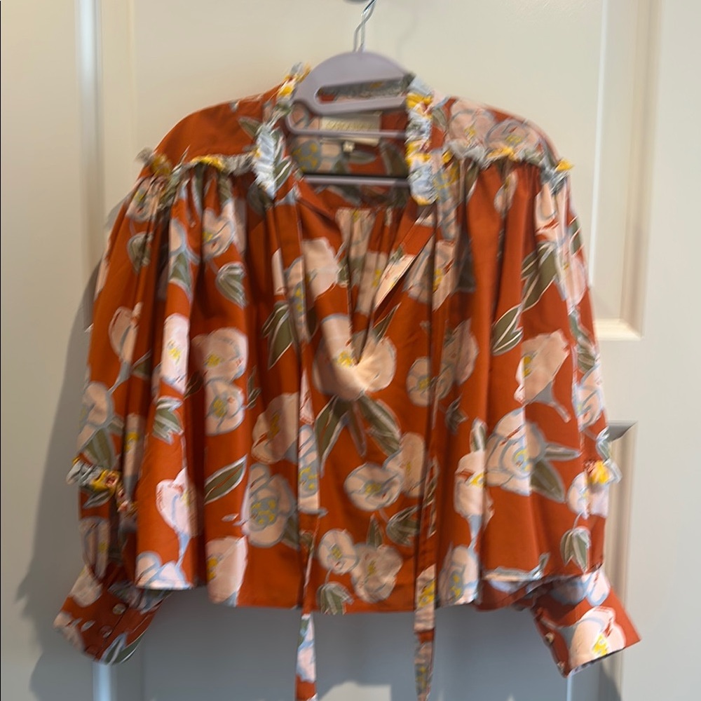 Women’s Floral Ruffle-Trim Blouse in Rust